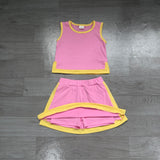 Pre-order GSD4187 girls pink yellow sleeveless skirt outfits