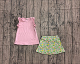 Pre-order GSD4217 girls pink floral sleeveless flower skirt outfits yoga