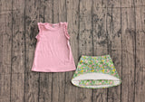 Pre-order GSD4217 girls pink floral sleeveless flower skirt outfits yoga