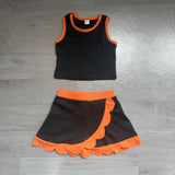 Pre-order GSD4259 girls black sleeveless orange scalloped skirt outfits yoga
