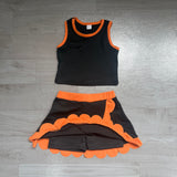 Pre-order GSD4259 girls black sleeveless orange scalloped skirt outfits yoga