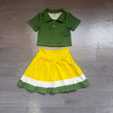 Pre-order GSD4261 girls green short sleeve button yellow skirt outfits yoga