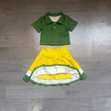 Pre-order GSD4261 girls green short sleeve button yellow skirt outfits yoga
