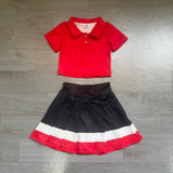 Pre-order GSD4262 girls red short sleeve button black skirt outfits yoga