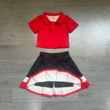 Pre-order GSD4262 girls red short sleeve button black skirt outfits yoga