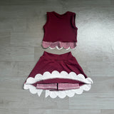 Pre-order GSD4266 girls red checkered bow sleeveless scalloped skirt outfits yoga
