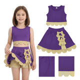 RTS GSD4267 toddler clothes bows yellow plaid purple girl summer yoga set sports clothing set skirt set