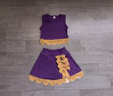 Pre-order GSD4267 girls orange checkered purple sleeveless scalloped skirt outfits yoga