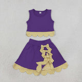 RTS GSD4267 toddler clothes bows yellow plaid purple girl summer yoga set sports clothing set skirt set