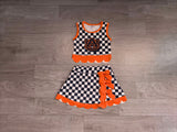 sample Pre-order GSD4281 girls A checkered sleeveless skirt bow outfits yoga