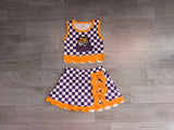 sample Pre-order GSD4285 girls LSU purple checkered sleeveless skirt bow outfits yoga