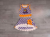sample Pre-order GSD4285 girls LSU purple checkered sleeveless skirt bow outfits yoga