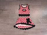 sample Pre-order GSD4287 girls G red checkered sleeveless skirt bow outfits yoga