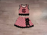 sample Pre-order GSD4288 girls team red checkered sleeveless skirt bow outfits yoga