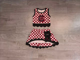 sample Pre-order GSD4288 girls team red checkered sleeveless skirt bow outfits yoga