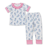 Matching Baby girls boys pink blue bunny short sleeve pajamas clothing