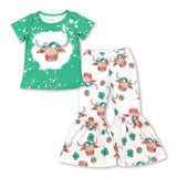 Matching Baby girls green cow dress outfits