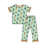 Short sleeves dog witches kids girls halloween pajamas