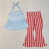 GSPO1974 baby girls blue dot red stripe pant outfits