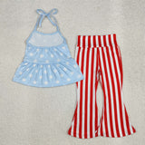 GSPO1974 baby girls blue dot red stripe pant outfits