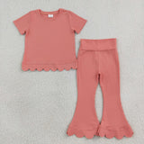 GSPO2338 girl clothes solid color cotton scalloped  girls  pant set