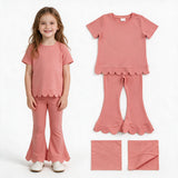 GSPO2338 girl clothes solid color cotton scalloped  girls  pant set