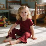 RTS GSPO2344 toddler girl clothes solid color scallop edge girl spring fall pant set