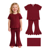 RTS GSPO2344 toddler girl clothes solid color scallop edge girl spring fall pant set