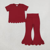 RTS GSPO2344 toddler girl clothes solid color scallop edge girl spring fall pant set