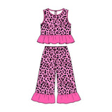 10.23 Pre-order girls pink rose sleeveless ruffle pants outfits
