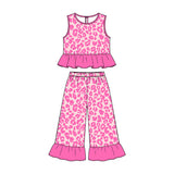 10.23 Pre-order girls pink rose sleeveless ruffle pants outfits