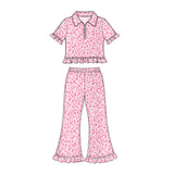 10.23 Pre-order girls pink rose sleeveless ruffle pants zipper outfits