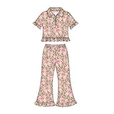 10.23 Pre-order girls pink rose sleeveless ruffle pants zipper outfits