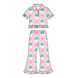 10.23 Pre-order girls pink rose sleeveless ruffle pants zipper outfits