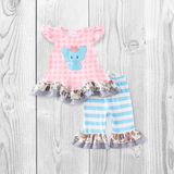 5.5 Embroidery Pink elephant top and cropped