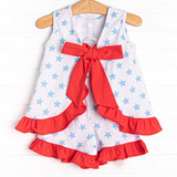 Sleeveless stars ruffle top shorts girls 4th of july clothes