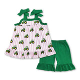 Matching Baby girls boys green pink tractor outfits
