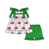 Straps pink stripe tractor tunic shorts girls farm clothes