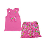 Matching Summer  girls bow set embroidered