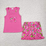 GSSO1605 Girls rose floral embroidered bow outfits