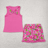 GSSO1605 Girls rose floral embroidered bow outfits