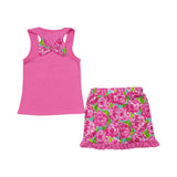 Matching Summer  girls bow set embroidered