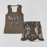 GSSO1627 Girls sleeveless camouflage bow shorts outfits