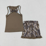 GSSO1627 Girls sleeveless camouflage bow shorts outfits