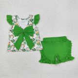 GSSO1713 girls St. Patrick's Day green bow shorts outfits