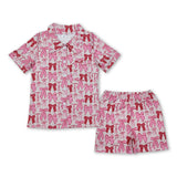 Family Matching Adult Baby girls pink bow short sleeve shorts pajamas