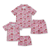 Family Matching Adult Baby girls pink bow short sleeve shorts pajamas