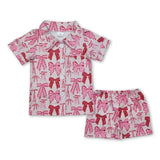 Family Matching Adult Baby girls pink bow short sleeve shorts pajamas