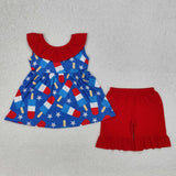 GSSO1765 girls July Foutth sleeveless red outfits