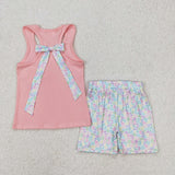 GSSO1783 girls pink sleeveless pocket shorts floral outfits